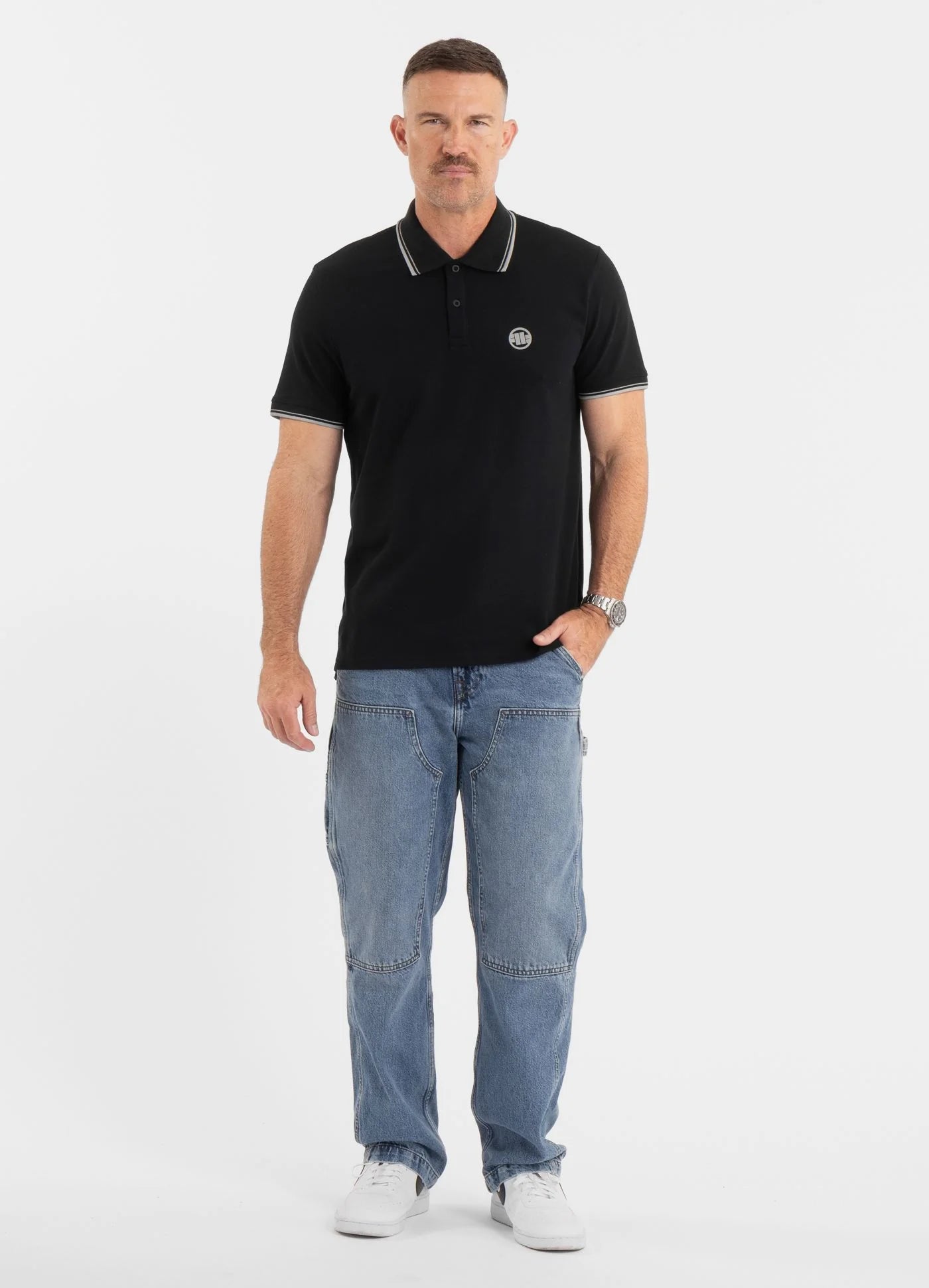 Polo shirt Pique STRIPES REGULAR - Black