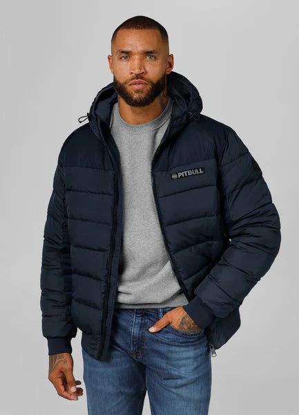 Men Quilted winter jacket with hood DILLON - Dark Blue