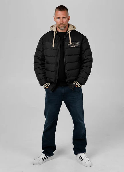 Men Quilted winter jacket with hood HIDDEN - Black