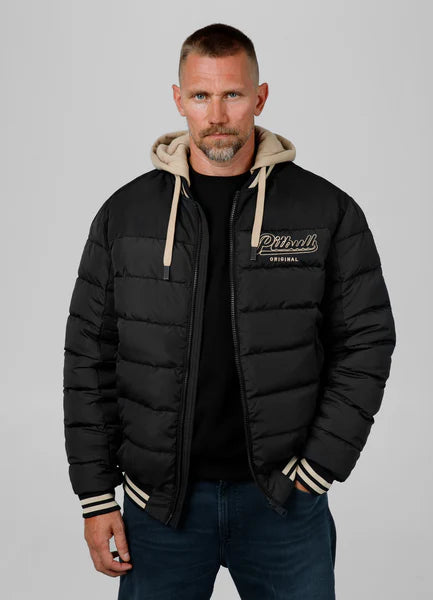 Men Quilted winter jacket with hood HIDDEN - Black