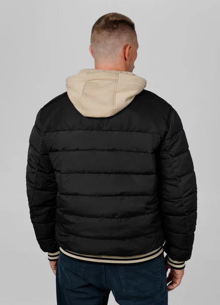 Men Quilted winter jacket with hood HIDDEN - Black