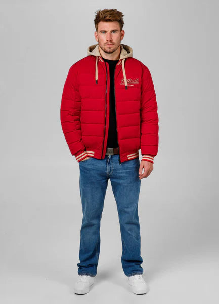 Men Quilted winter jacket with hood HIDDEN - Red