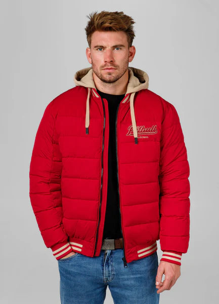 Men Quilted winter jacket with hood HIDDEN - Red