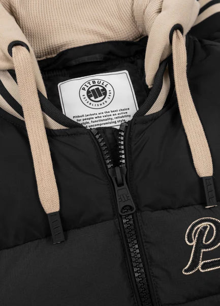 Men Quilted winter jacket with hood HIDDEN - Black