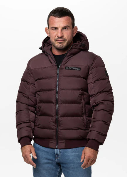 Men Quilted winter jacket with hood DILLON - Burgundy