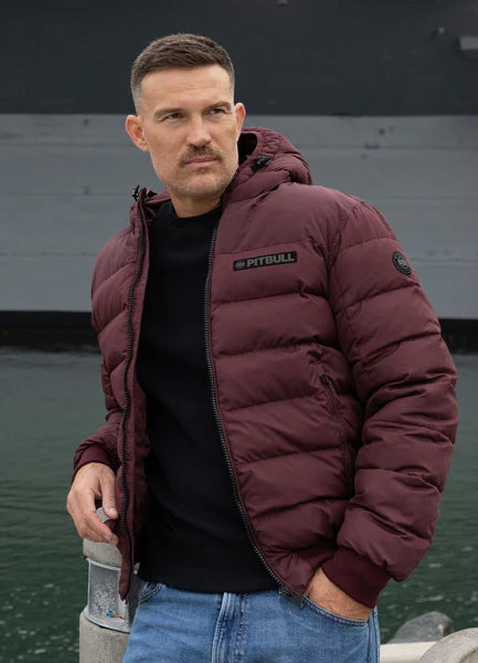 Men Quilted winter jacket with hood DILLON - Burgundy