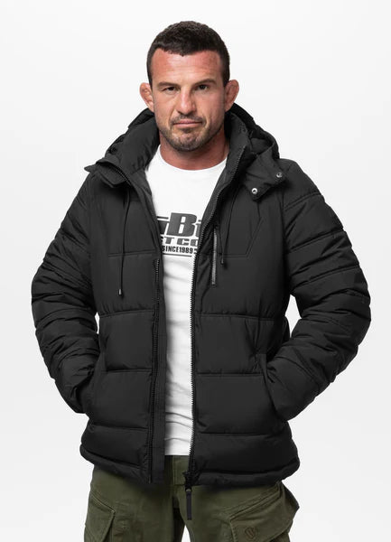 Men Quilted winter jacket with hood PIEDMONT - Black