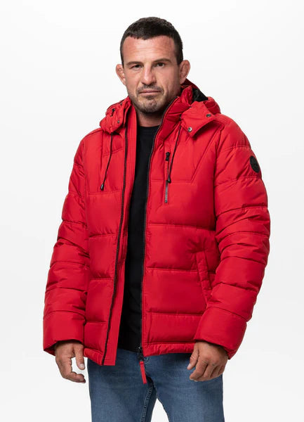 Men Quilted winter jacket with hood PIEDMONT - Fluo Red