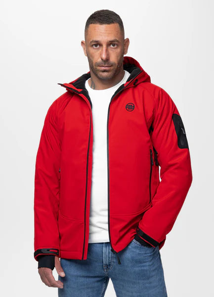 Men Winter hooded softshell jacket ROCKFISH - Fluo Red