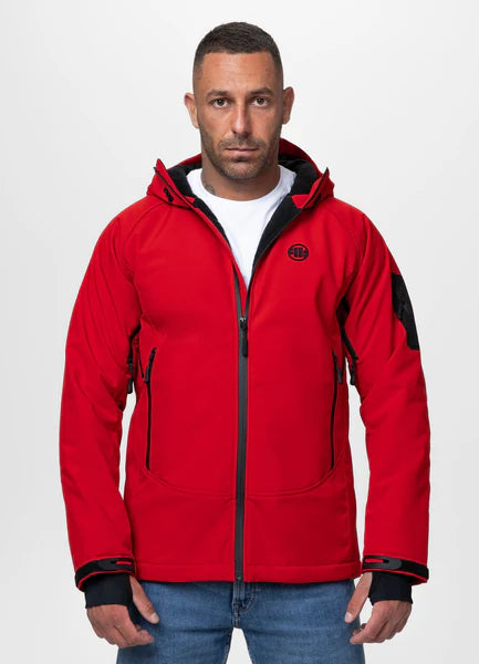Men Winter hooded softshell jacket ROCKFISH - Fluo Red